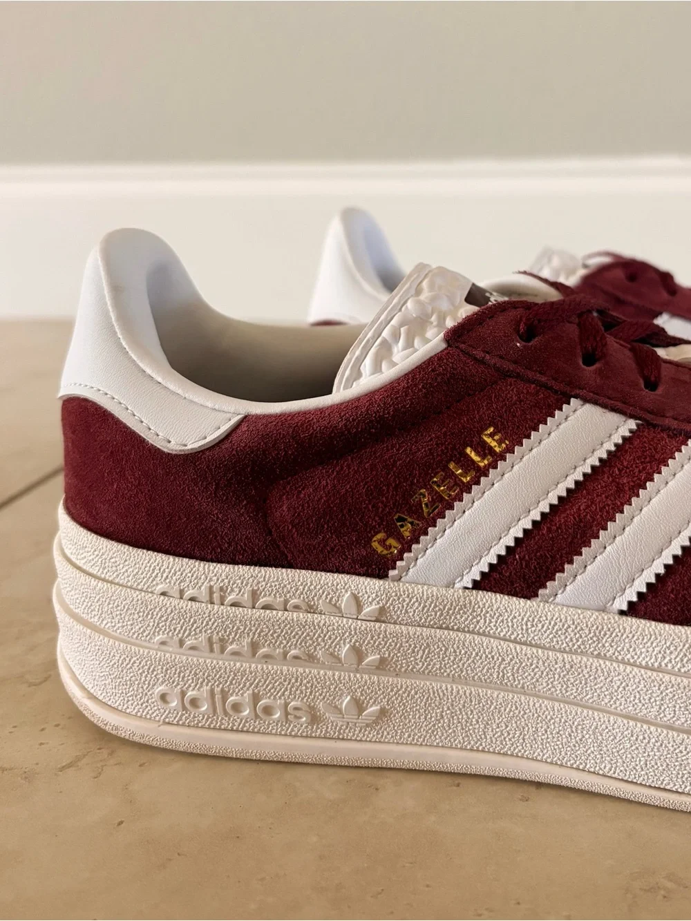 ADISAS Gazelle Bold Suede Platform Sneakers |Shadow Red Cloud White | Size 8.5